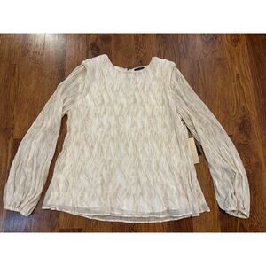 Halogen Women's Release Pleat Long Sleeve Blouse Ivory Size Medium NWT